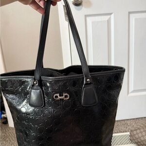 Salvatore Ferragamo Black Embossed Leather Tote